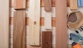 A close up of a wooden wall with various planks