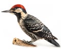 A close-up of a woodpecker in white background