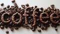 A close up of the word coffee made out of beans, AI