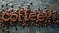 A close up of the word 'coffee' made out of coffee beans, AI