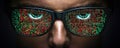 Close up IT Worker Eyes Reflecting Binary Code Digital Data Technology Concept