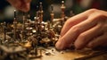 worker\'s hands assembling components, highlighting the intricate and skilled nature of manufacturing processes