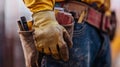 Close-Up of Workers Hand with Toolbelt in Construction Setting Royalty Free Stock Photo