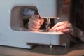 Close-up of working sewing machine