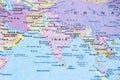 close up of a world map with asian side, India subcontinental in focus