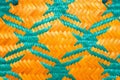 Close up woven bamboo pattern handbags and basketry passing on the community indentity Royalty Free Stock Photo