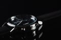 Close up of wrist watch for men on dark background Royalty Free Stock Photo