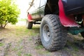 Close-up of 4x4 off-road vehicle tire