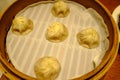 Close-up of the Xiao Long Bao or soup dumpling in bamboo steamers. Royalty Free Stock Photo