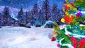 Close up of Xmas tree at winter night watercolor Royalty Free Stock Photo