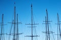 Close-up Of Yacht Masts Against The Blue Sky. Marine Theme