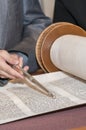 Close up of a yad on a Torah scroll Royalty Free Stock Photo