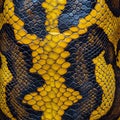A close up of a yellow and black snake skin Royalty Free Stock Photo