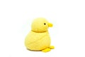 Close up yellow duck doll for kid isolated on white background.