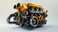 A close up of a yellow engine on a gray background Royalty Free Stock Photo