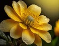 Close up of a yellow flower with raindrops on the petals Royalty Free Stock Photo