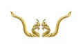 Yellow gold serpent king statue naga in Thai temple isolated on white background , clipping path