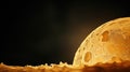 A close up of a yellow moon made of cheese, AI