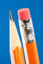 Close up of yellow pencil tip and eraser