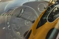 Close Up of a Yellow Sports Car Dashboard