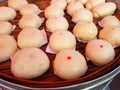 Close-up steam buns in Thai walking street market