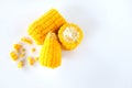 Close up yellow sweet  Ripe corn  and kernels on white background Royalty Free Stock Photo