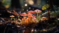 Close up of a yellow toadstool, a small autumn fungus growth generated by AI