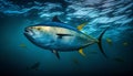 Close up of yellowfin tuna in the ocean. AI Generated Royalty Free Stock Photo