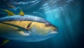 Close up of yellowfin tuna in the ocean. AI Generated Royalty Free Stock Photo