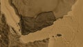 Yemen border shape overlay. Bevelled. Sepia elevation. Royalty Free Stock Photo