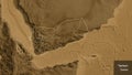 Shape of Yemen with regional borders. Sepia elevation. Labels Royalty Free Stock Photo