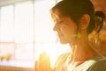 close up of yogi woman meditating at yoga studio Royalty Free Stock Photo