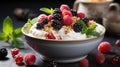 Vibrant Breakfast: Capture the Culinary Scene of a Yogurt Bowl Teeming with Mixed Berries, Granola