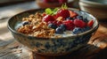 Wellness Bowl: Embark on a Culinary Journey with a Close-Up of a Yogurt Bowl Featuring Mixed Berries