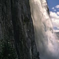 Close up of Yosemite Falls against sky with clouds Royalty Free Stock Photo