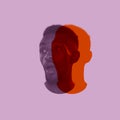 Close-up young African man's face, head with colored silhouette, shadow isolated on light background. Human emotion Royalty Free Stock Photo