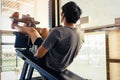 Close up of young asian couple doing sit-ups on gym.Workout concept. Fitness concept.Fitness muscular body Royalty Free Stock Photo