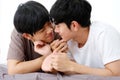 Close up of young asian gay man couple in happy moment, Happy asia homosexual boy, People diversity love lifestyle, LGBTQ pride
