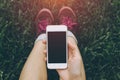 Close up of young asian healthy women`s hands holding cell telephone. Royalty Free Stock Photo