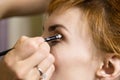 Close up of Young beautiful bride applying make-up by make-up artist Royalty Free Stock Photo