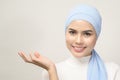 Close up of young beautiful muslim woman with hijab isolated on white background studio, muslim beauty skin care concept Royalty Free Stock Photo