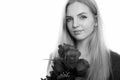 Close up of young beautiful teenage girl holding roses ready for Valentine`s day Royalty Free Stock Photo