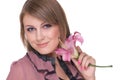 Close up of young beautiful woman with flower Royalty Free Stock Photo