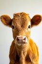 Close up of young brown cow with blue eyes. Generative AI Royalty Free Stock Photo