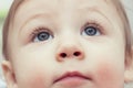 Close up of young child`s blue eyes looking up - Toddler health care concept background Royalty Free Stock Photo