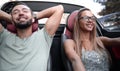 Close up.young couple travelling by car Royalty Free Stock Photo