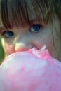 Close up of young girl eating cotton candy Royalty Free Stock Photo