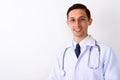 Close up of young happy man doctor smiling while wearing eyeglas