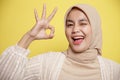 close up young hijab women happy and show the OK sign