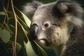 close-up of a young koala bear (Phascolarctos cinereus) on a tree eating eucalypt leaves Royalty Free Stock Photo
